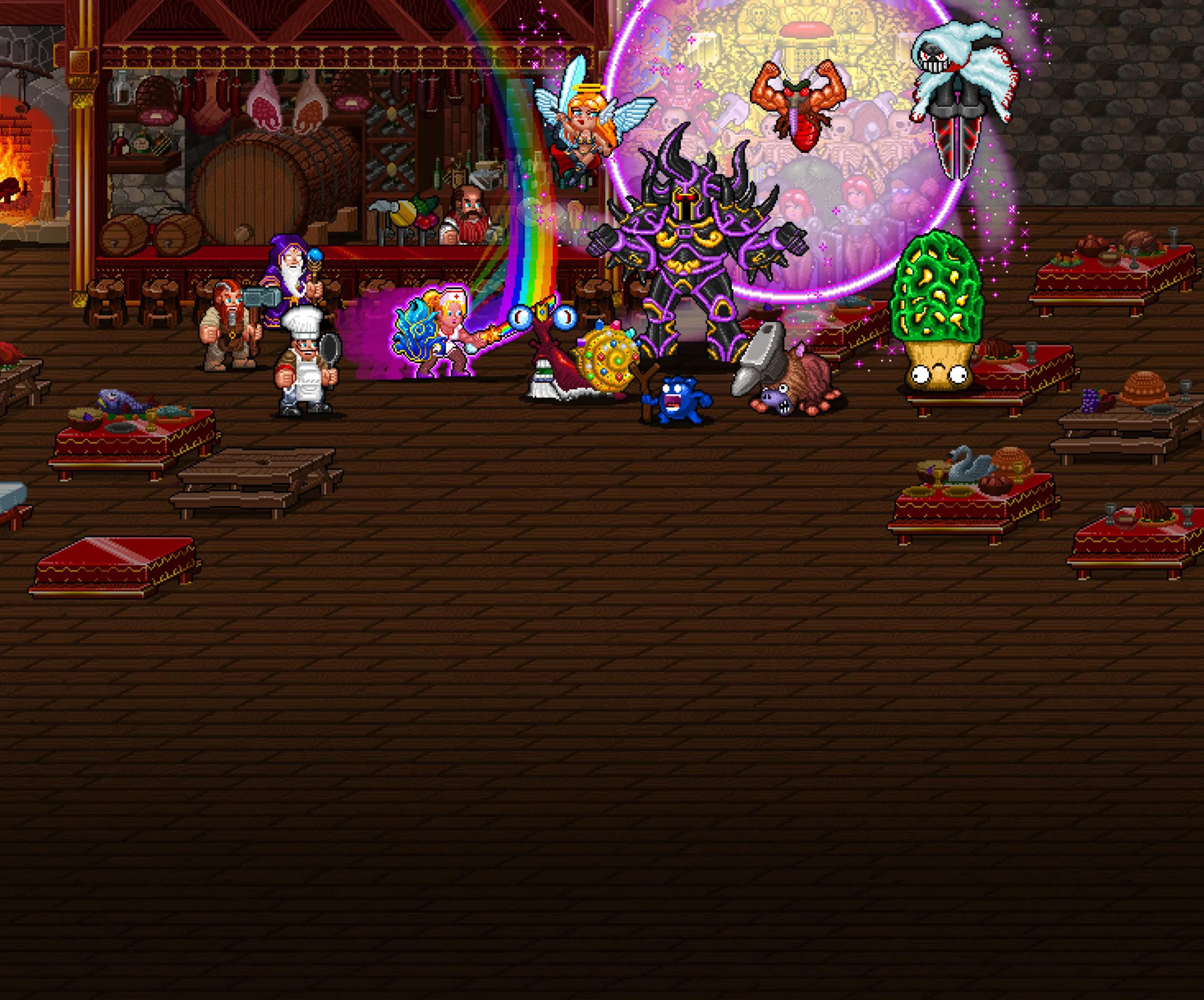 The Soda Dungeon 2 tavern, packed with soda junkies facing off against the Dark Lord and his monsters